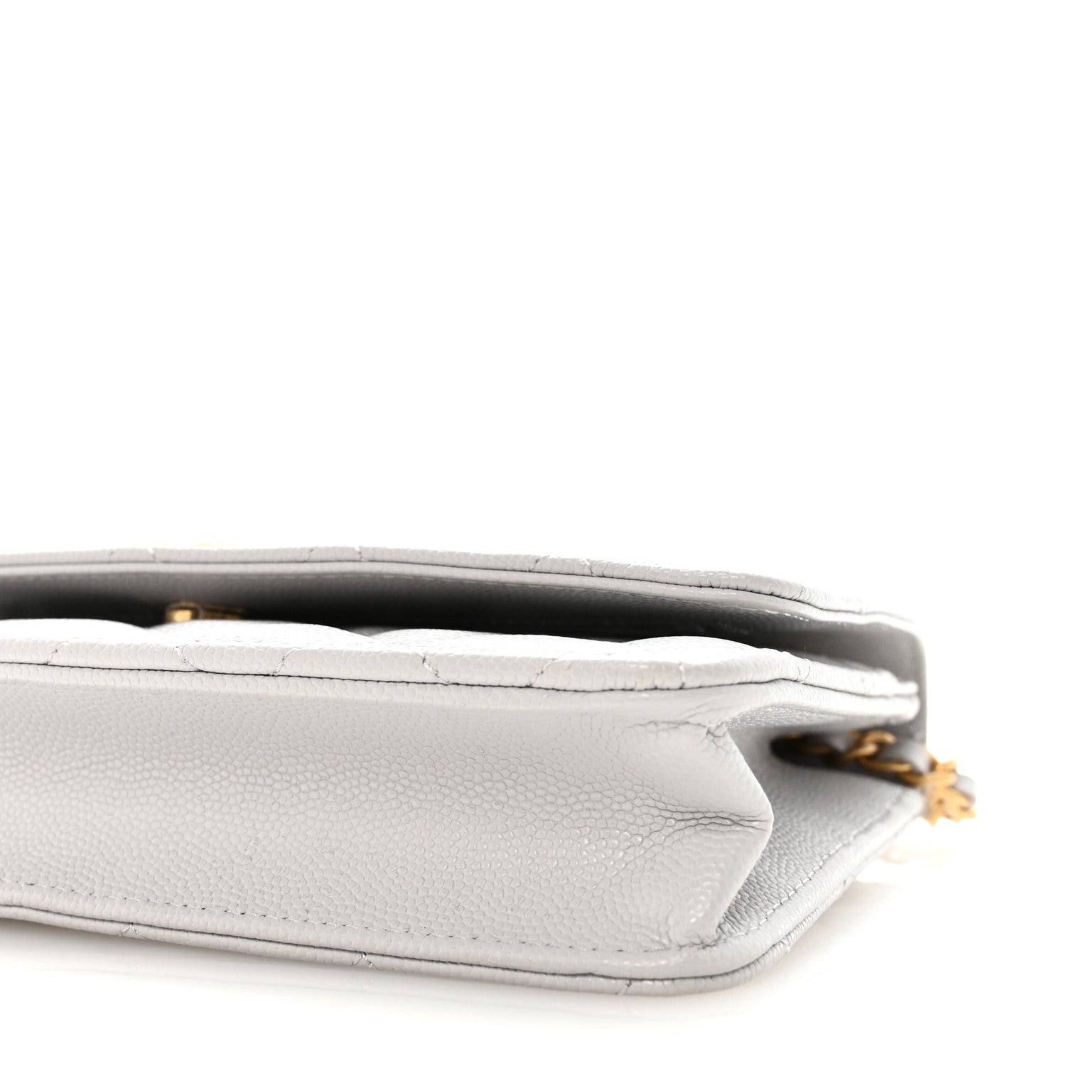 Caviar Quilted Textured CC Wallet on Chain WOC Grey