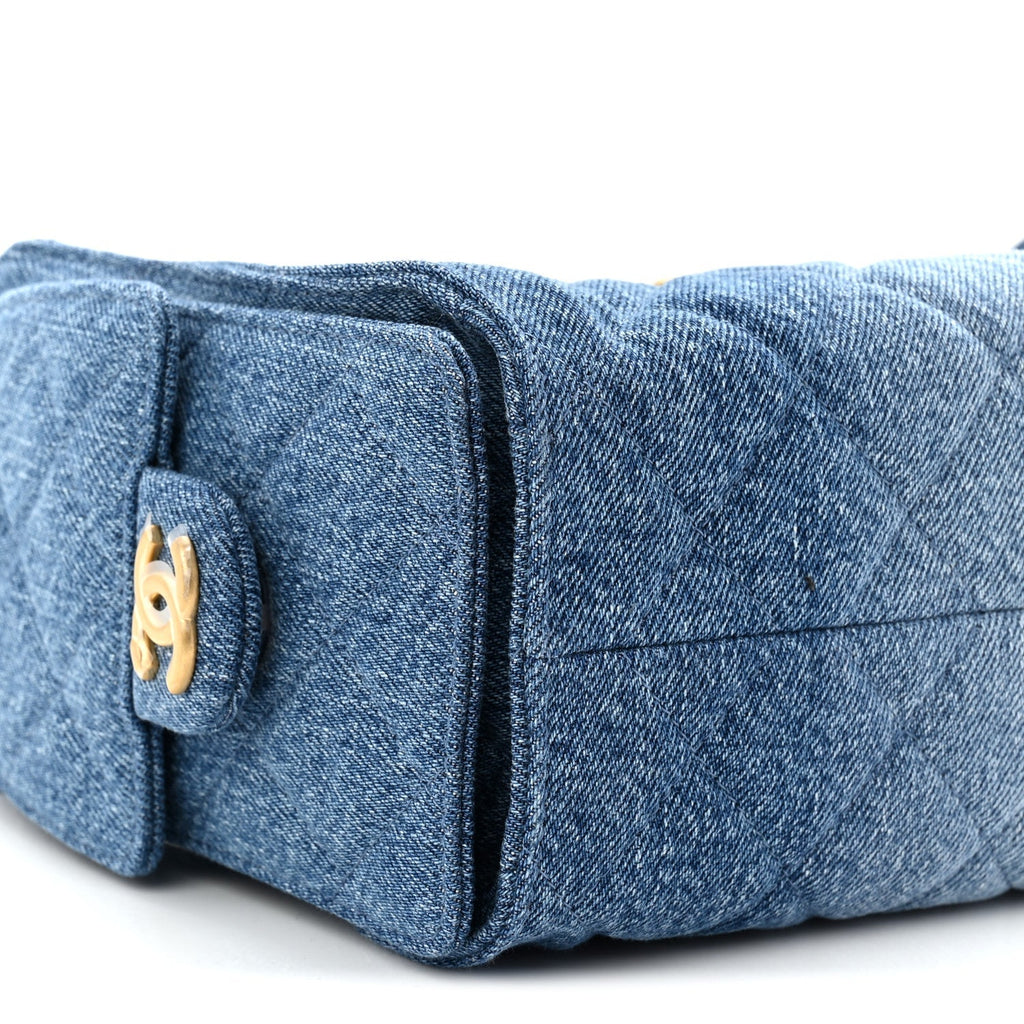 Washed Denim Quilted Mini Chanel 25 Handbag Blue