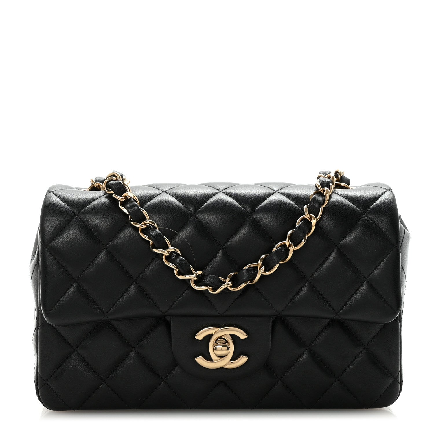 Lambskin Quilted Mini Rectangular Flap Black