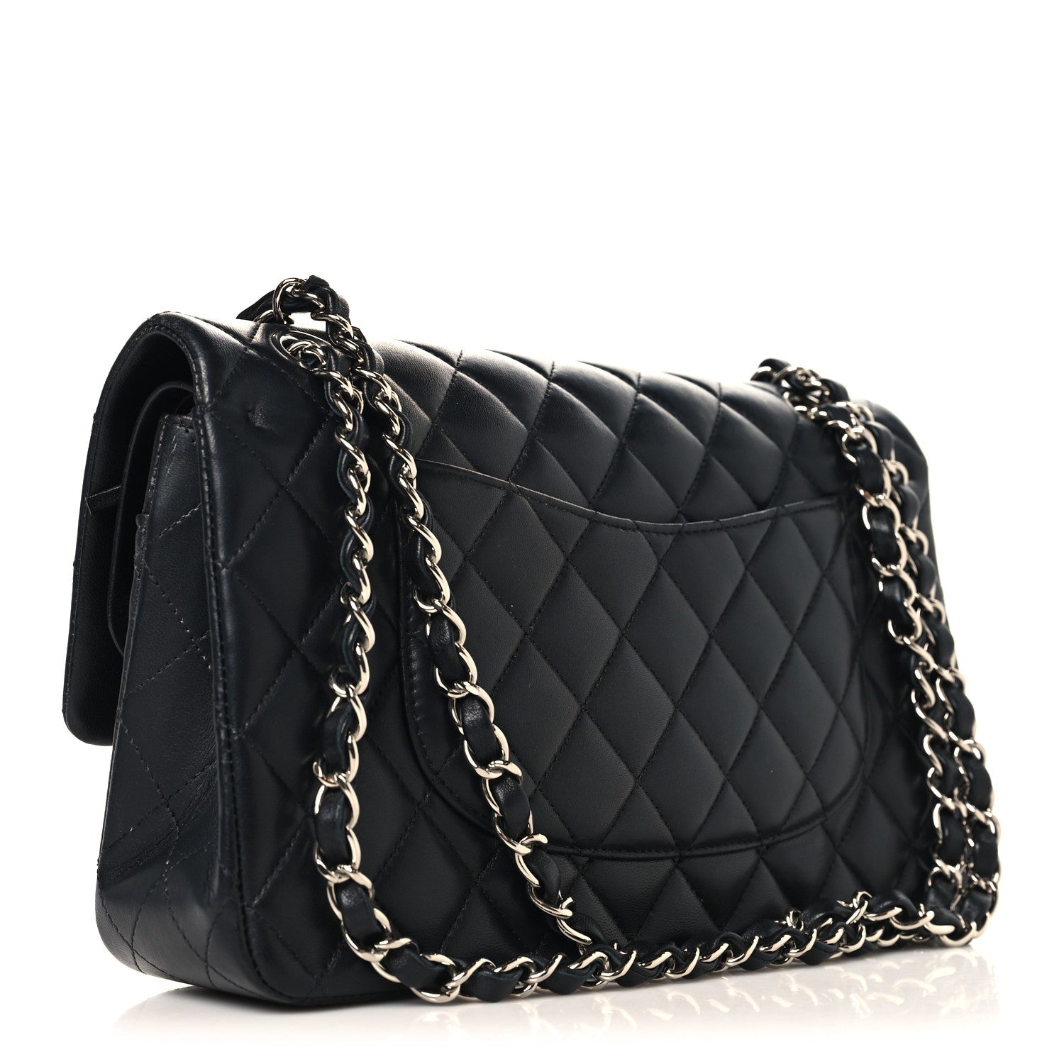 Lambskin Quilted Medium Double Flap Black
