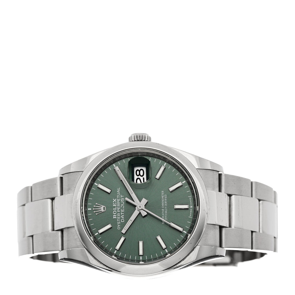 Stainless Steel 36mm Oyster Perpetual Datejust Watch Mint Green 126200