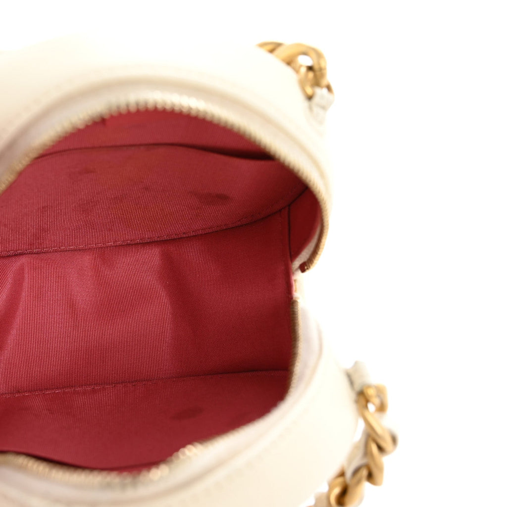 Lambskin Quilted Chanel 19 Round Clutch With Chain White