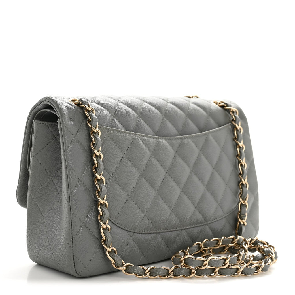 Caviar Quilted Jumbo Double Flap Grey