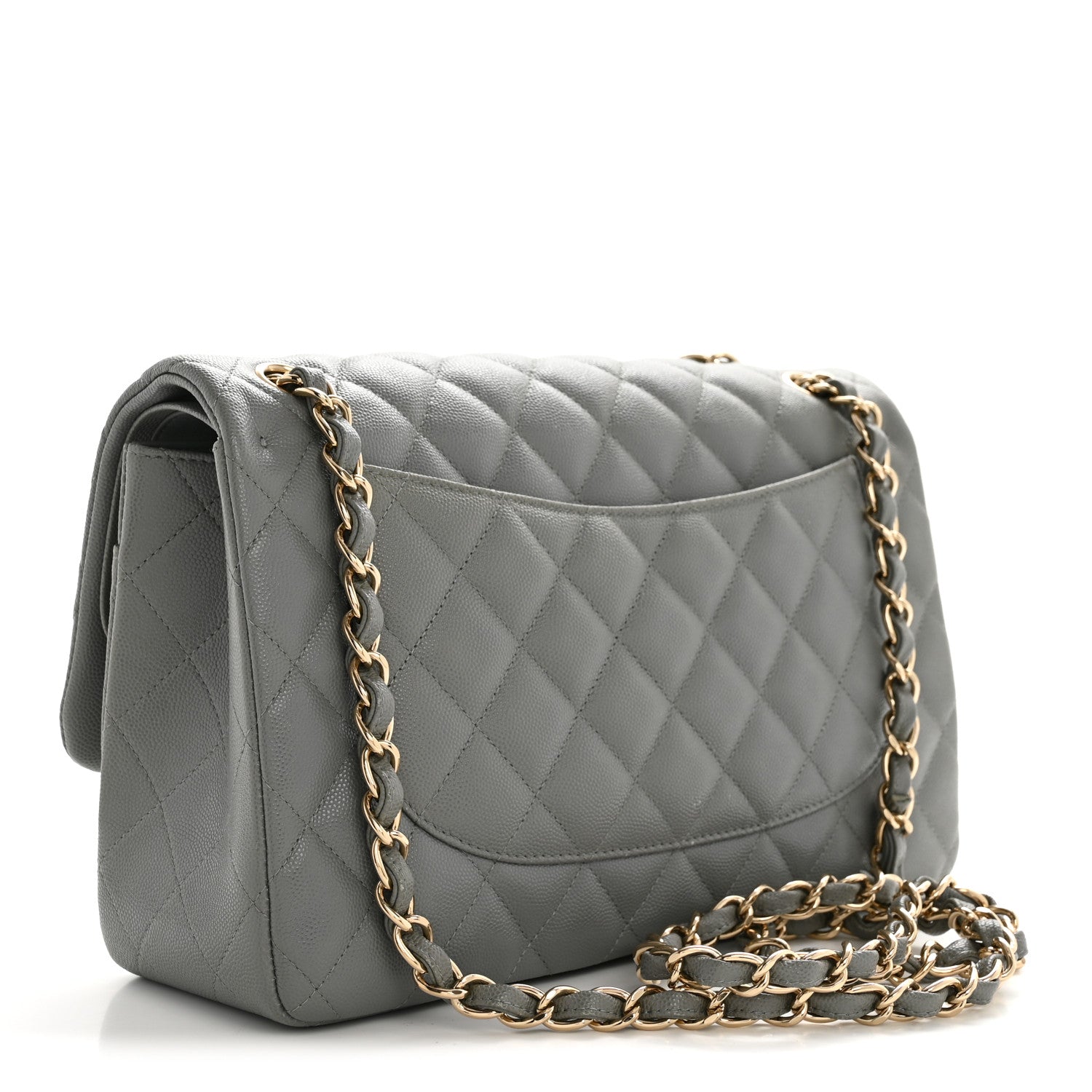 Caviar Quilted Jumbo Double Flap Grey
