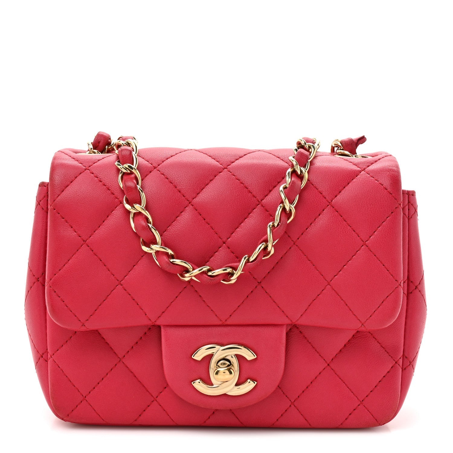 Lambskin Quilted Mini Square Flap Dark Pink