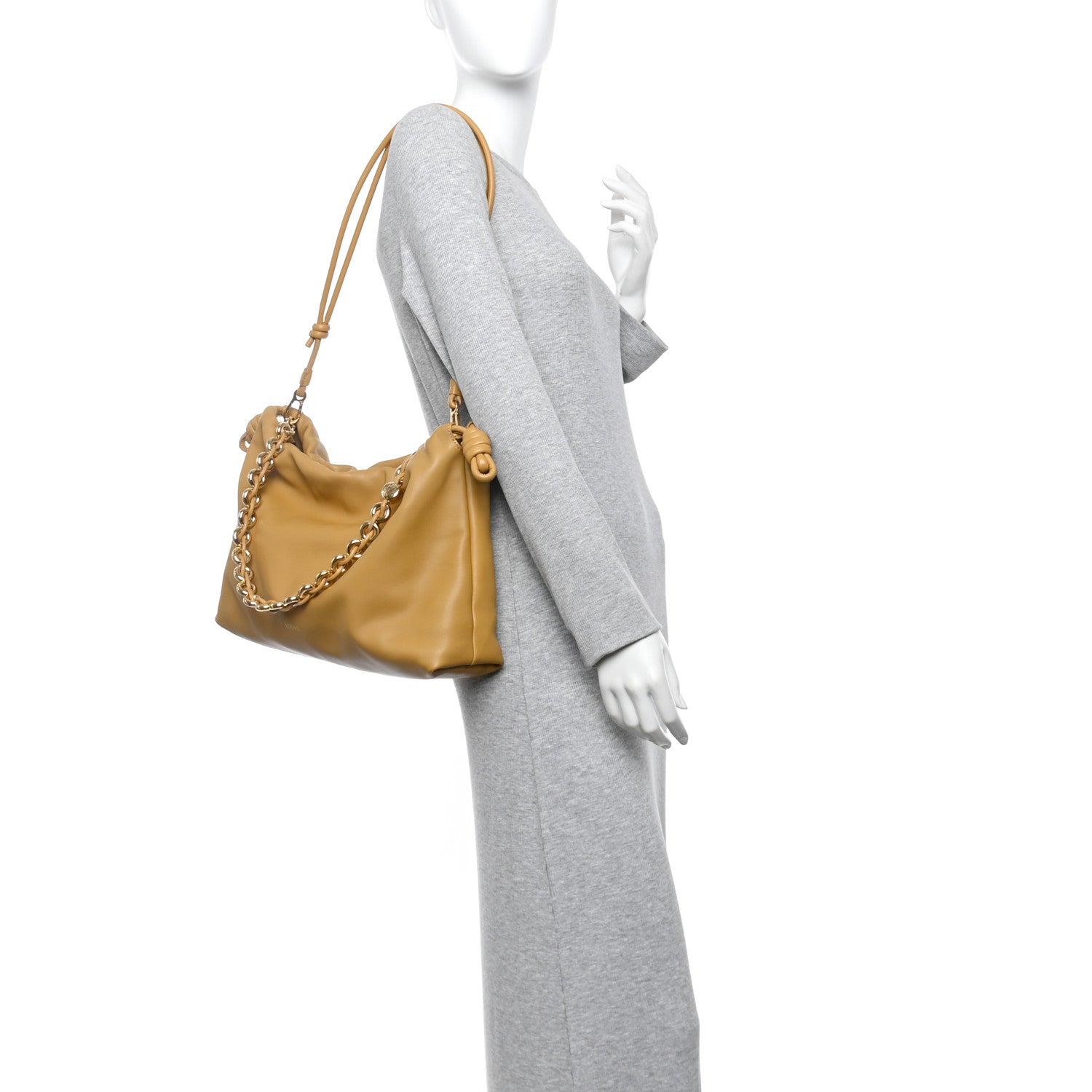 Mellow Nappa Donut Chain Large Flamenco Knot Clutch  Sahara