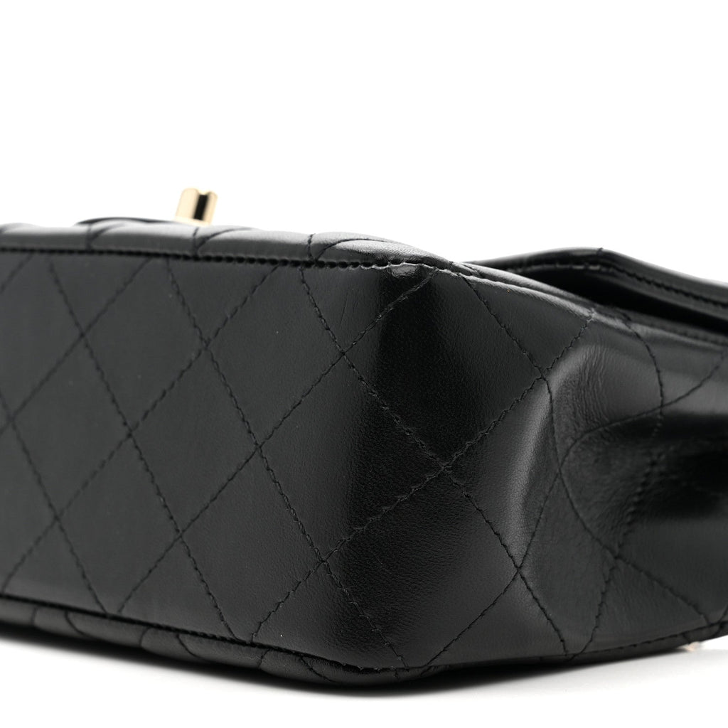 Lambskin Quilted Mini Rectangular Flap Black