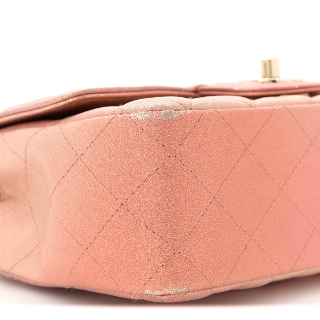 Metallic Lambskin Quilted Ombre Mini Rectangular Flap Pink