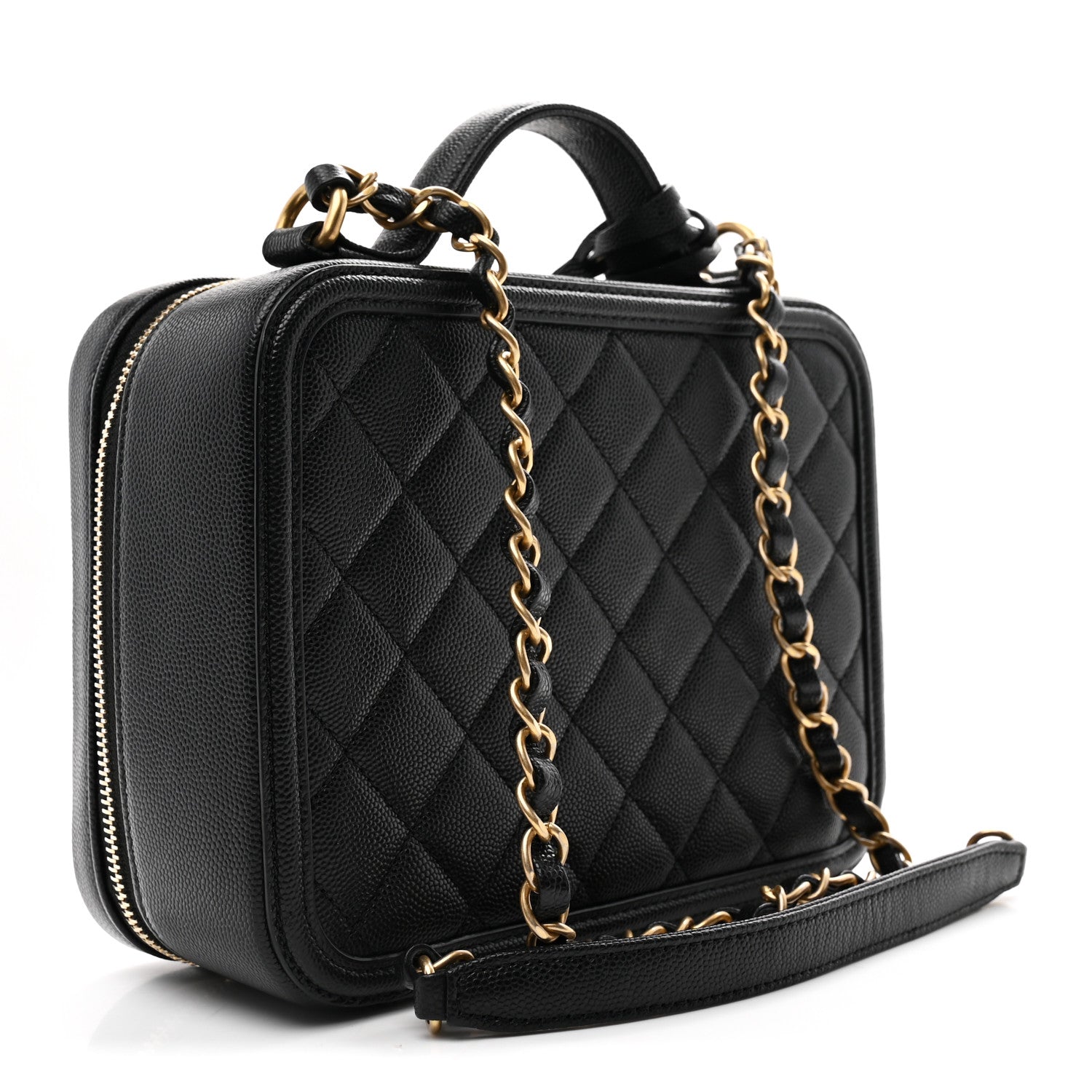 Caviar Quilted Medium CC Filigree Vanity Case Black
