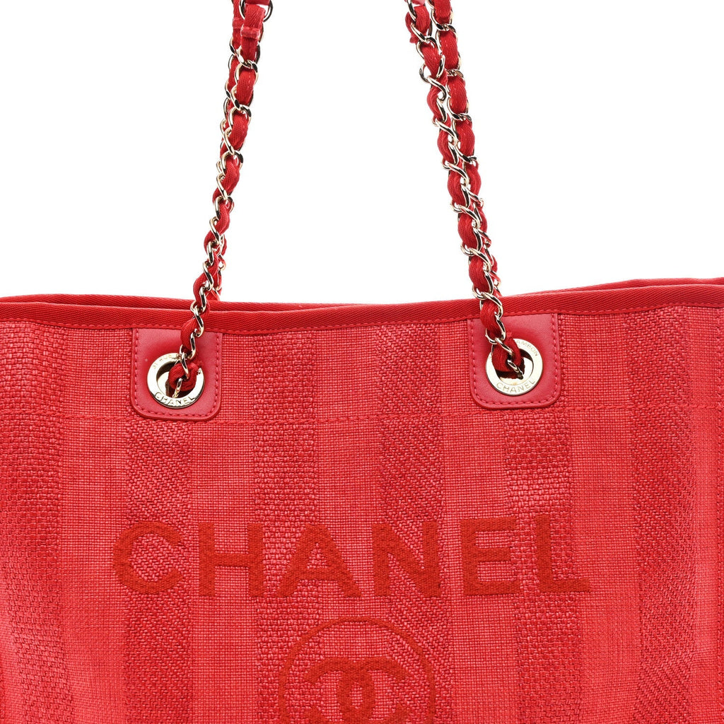 Mixed Fibers Striped Small Deauville Tote Red