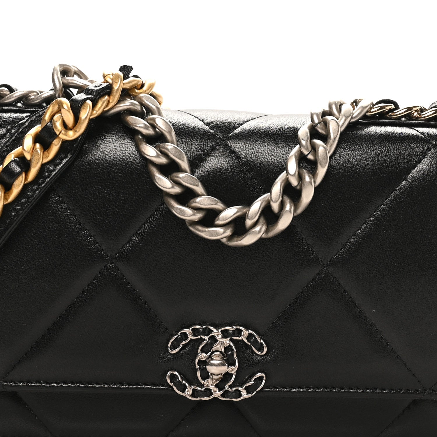 Lambskin Quilted Chanel 19 Wallet On Chain WOC Black