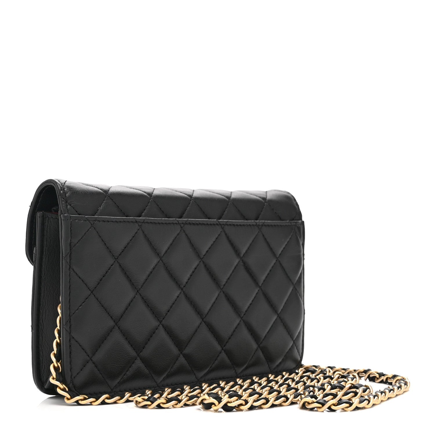 Calfskin Quilted Enchained Wallet On Chain WOC Black