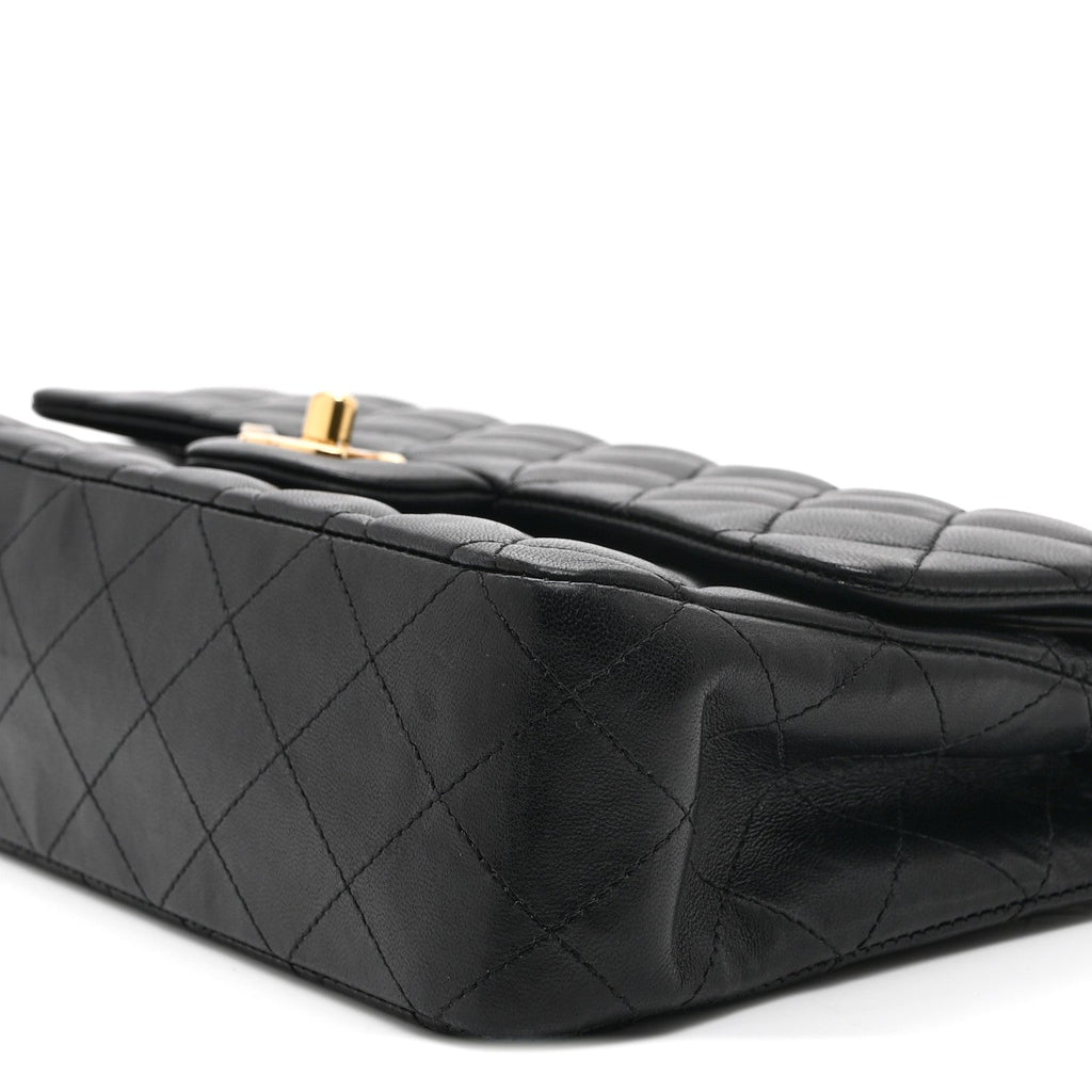Lambskin Quilted Medium Double Flap Black
