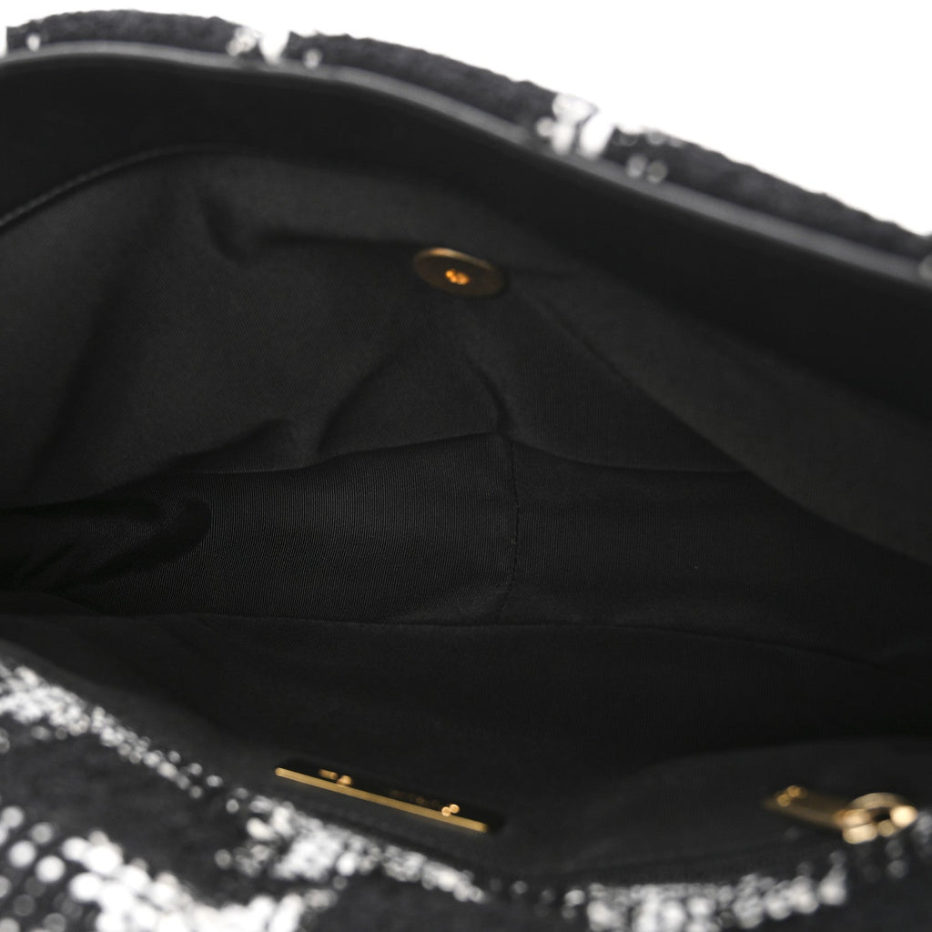 Tweed Quilted Large Chanel 19 Flap Black White