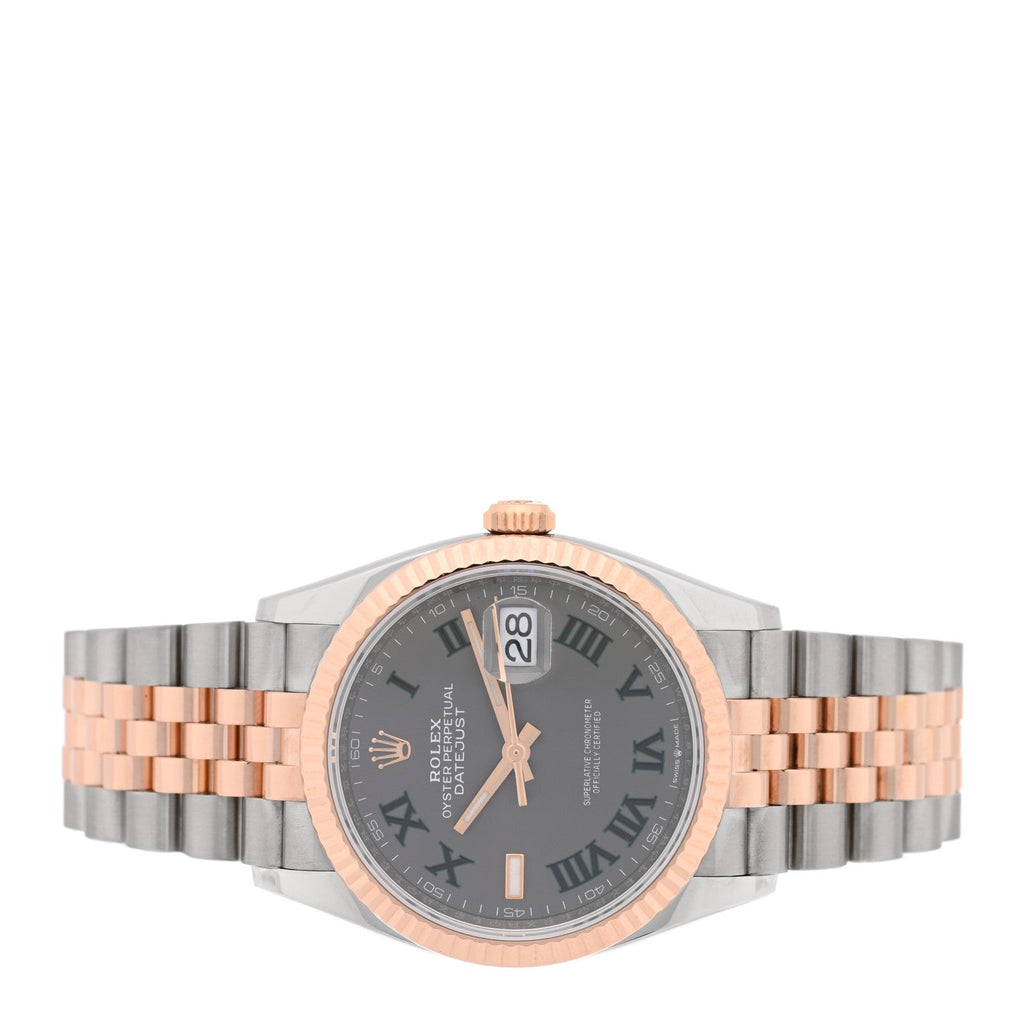 Stainless Steel 18K Everose Gold 36mm Oyster Perpetual Wimbledon Datejust Watch Slate 126231