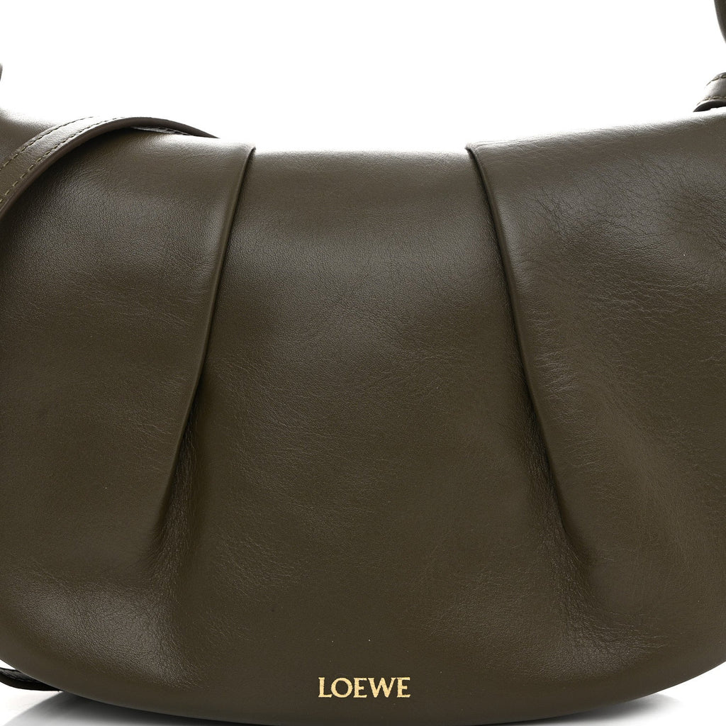 Shiny Nappa Calfskin Paseo Satchel Dark Khaki