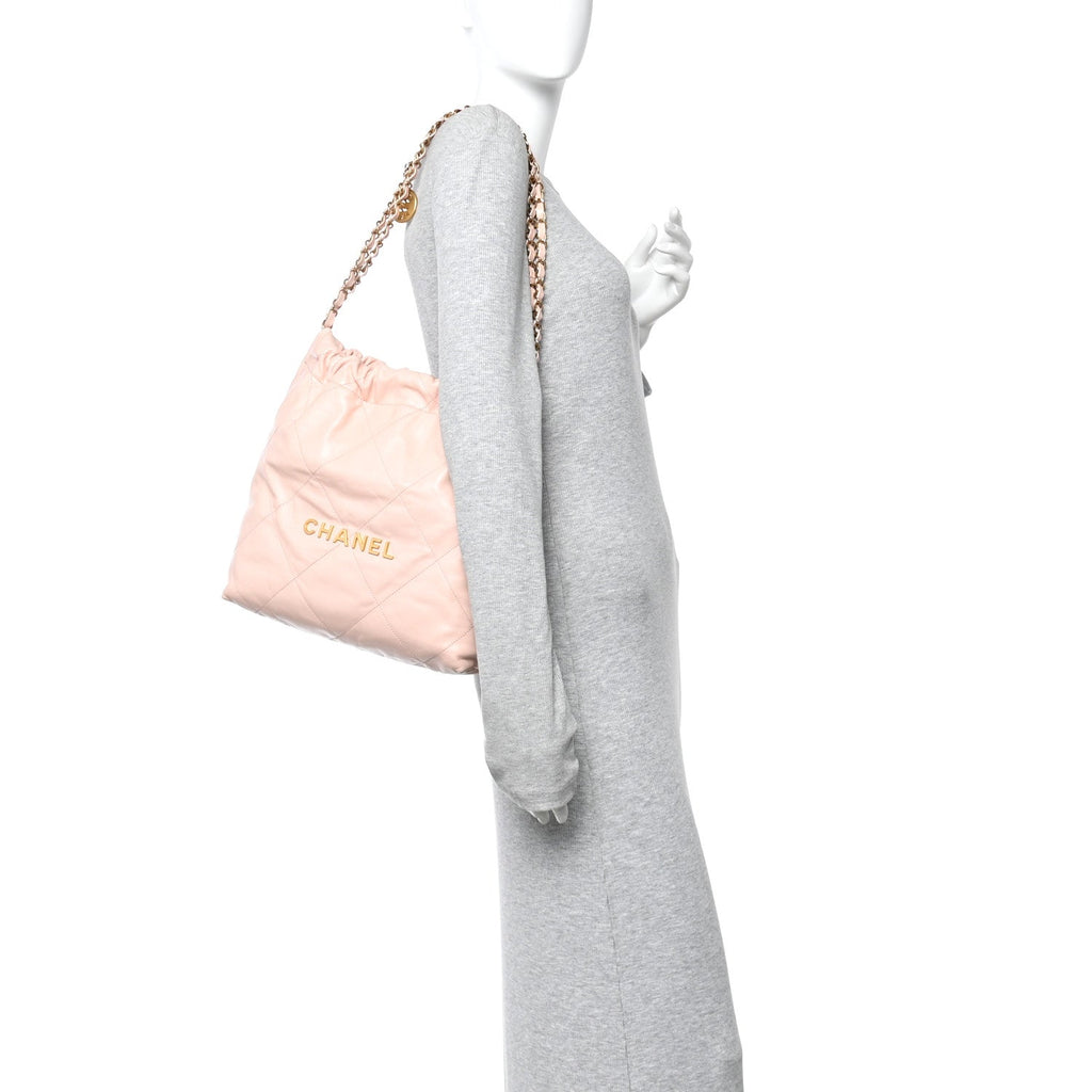Shiny Calfskin Quilted Small Chanel 22 Light Pink