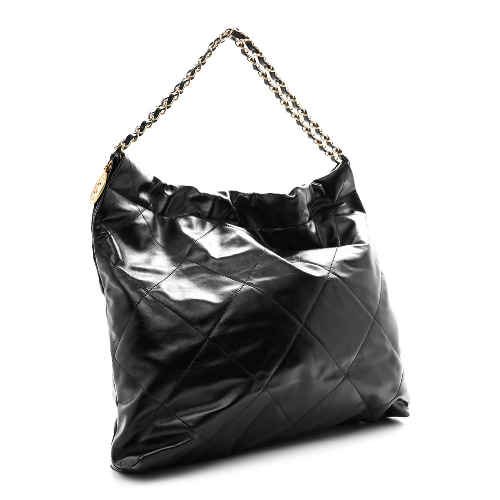 Shiny Calfskin Quilted Chanel 22 Black