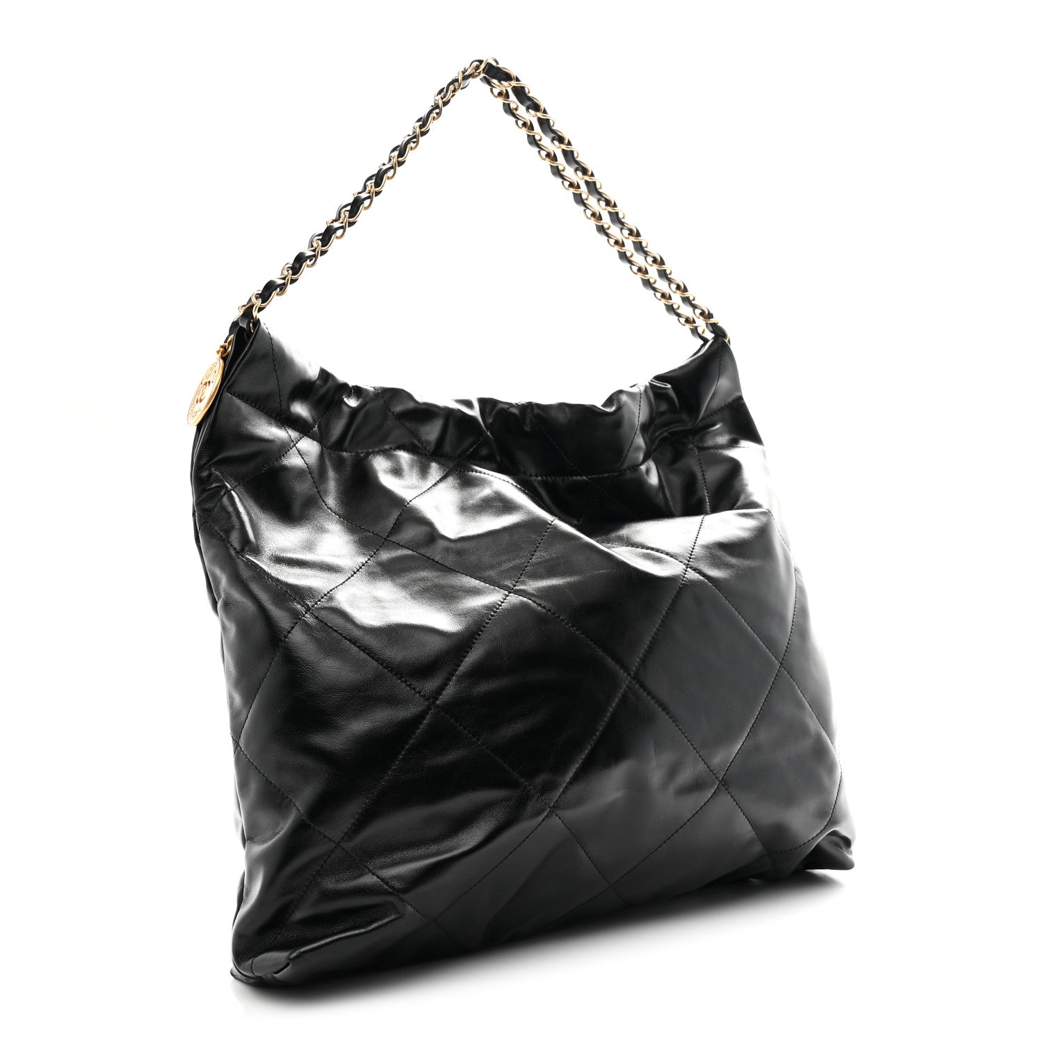 Shiny Calfskin Quilted Chanel 22 Black