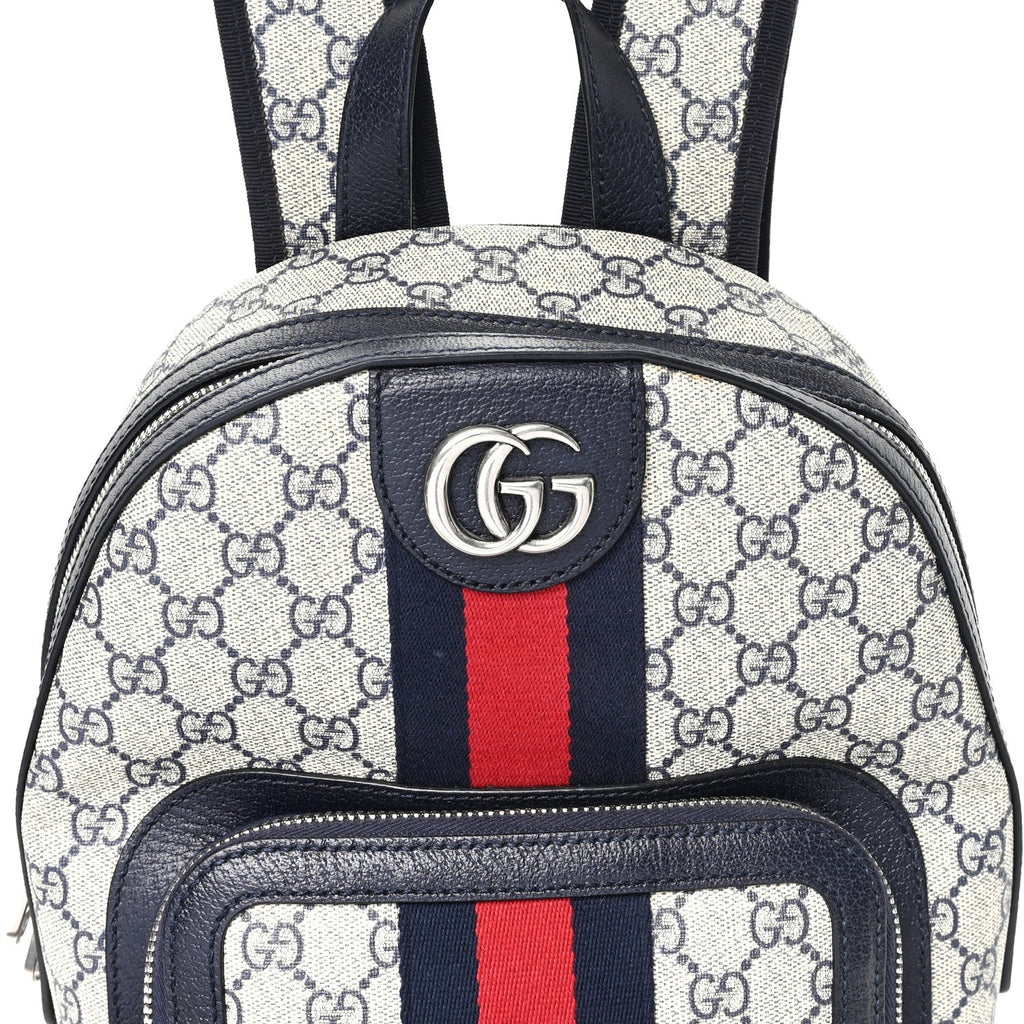 GG Supreme Monogram Textured Dollar Calfskin Web Small Ophidia Day Backpack Beige Blue Black