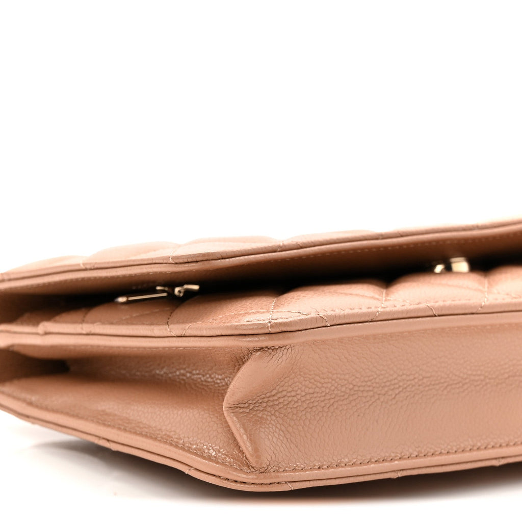 Caviar Quilted Wallet on Chain WOC Dark Beige