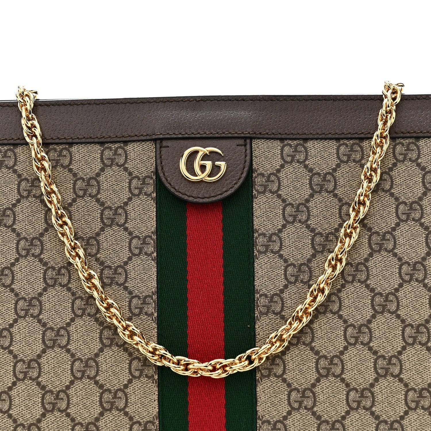 GG Supreme Monogram Web Medium Ophidia Chain Shoulder Bag Brown