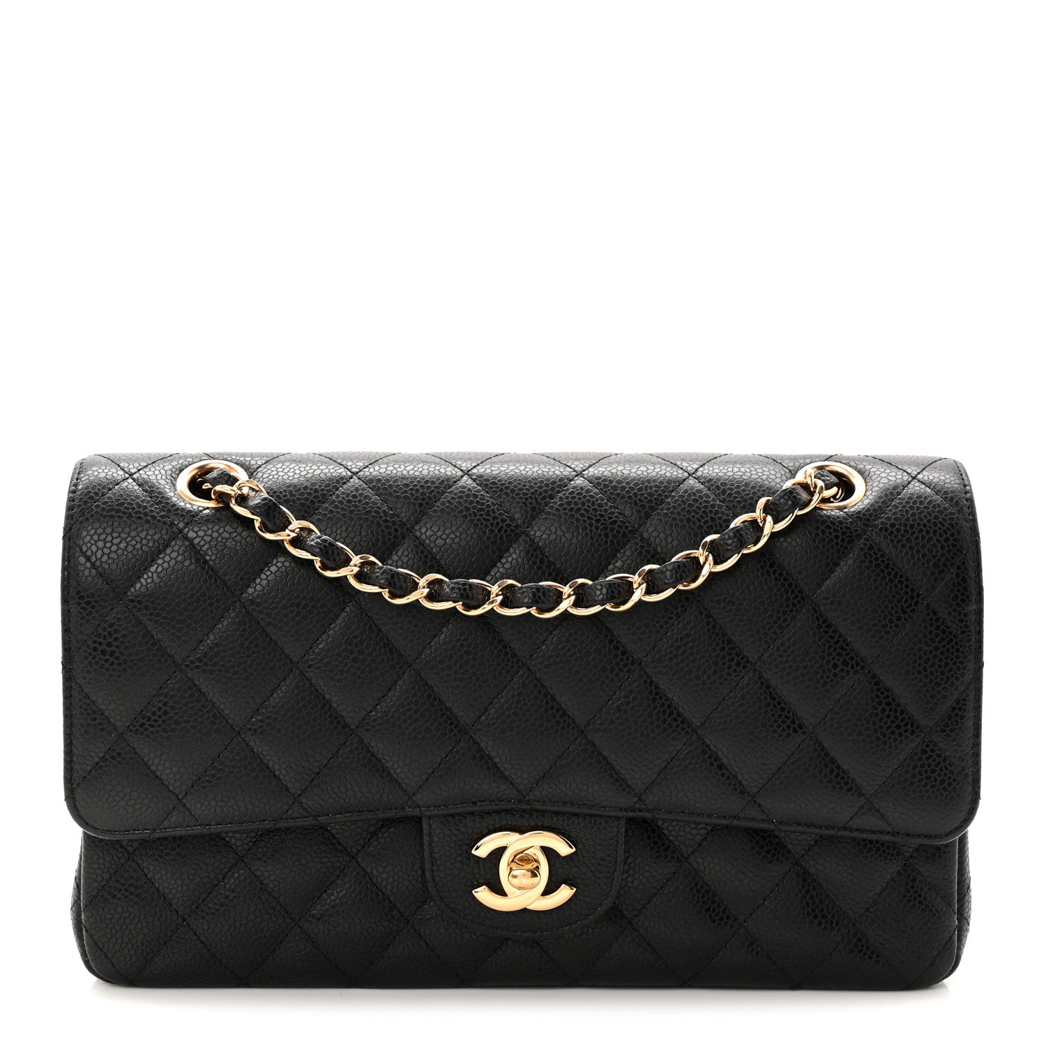 Caviar Quilted Medium Double Flap Black