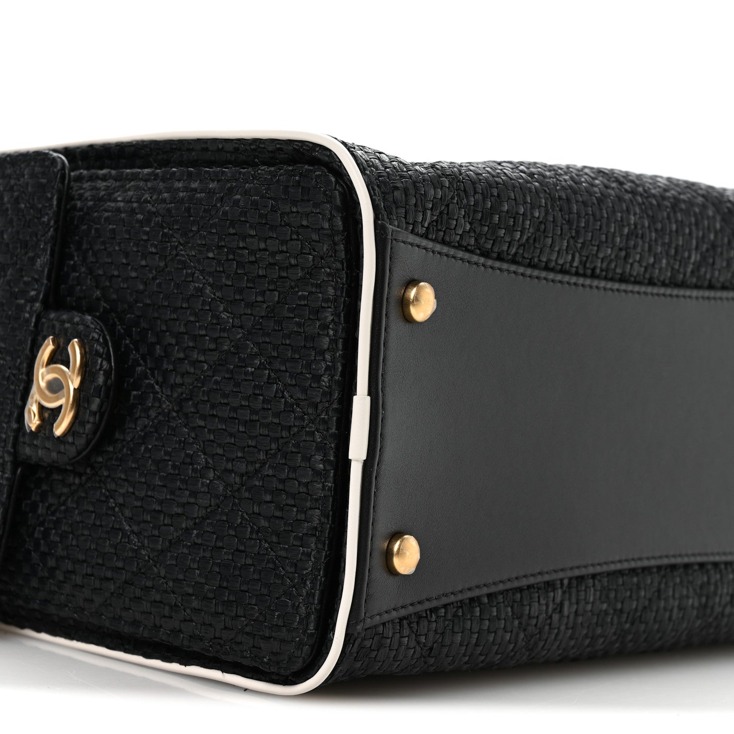Braided Raffia Calfskin Small Chanel 25 Handbag Black White