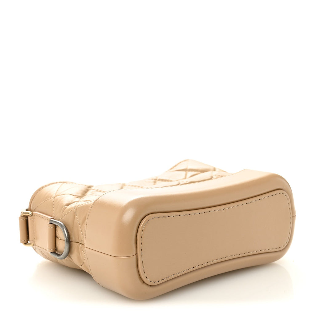 Aged Calfskin Quilted Small Gabrielle Hobo Beige