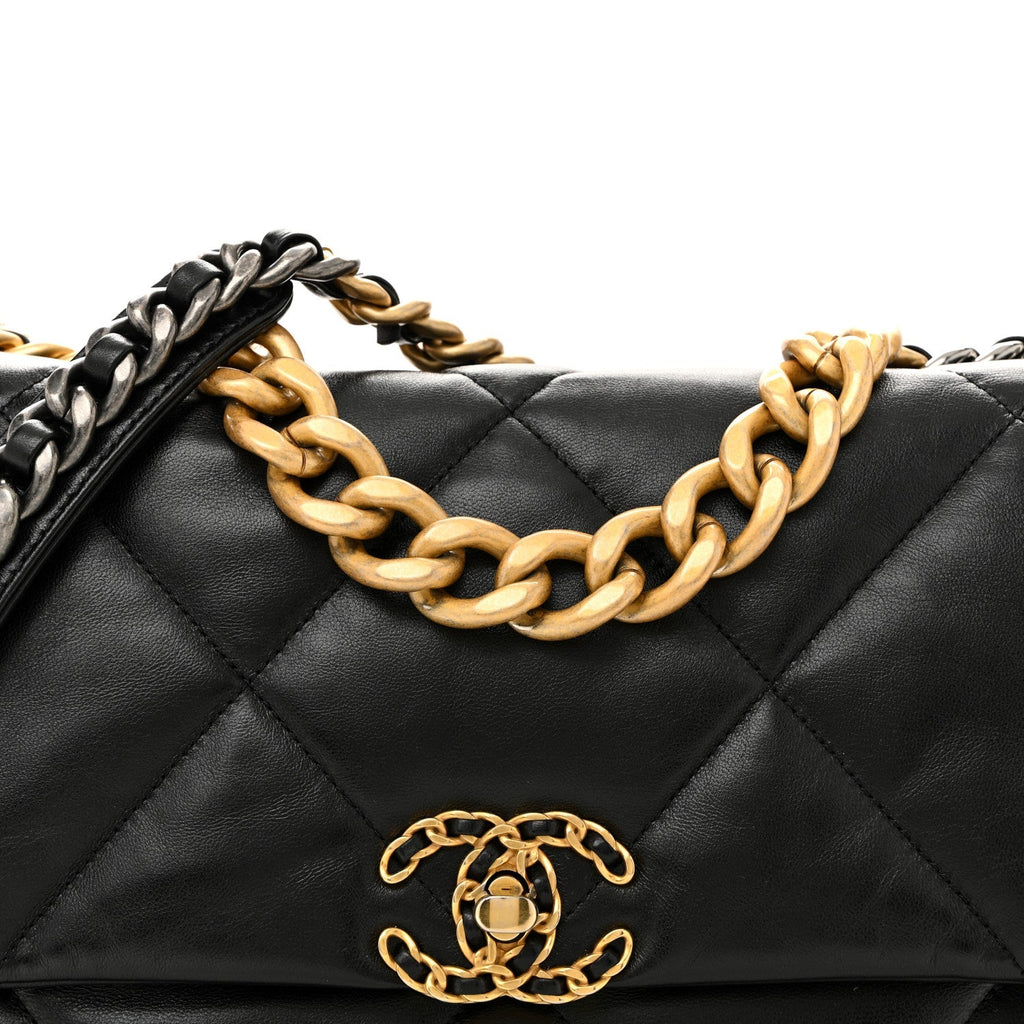 Lambskin Quilted Large Chanel 19 Flap Black