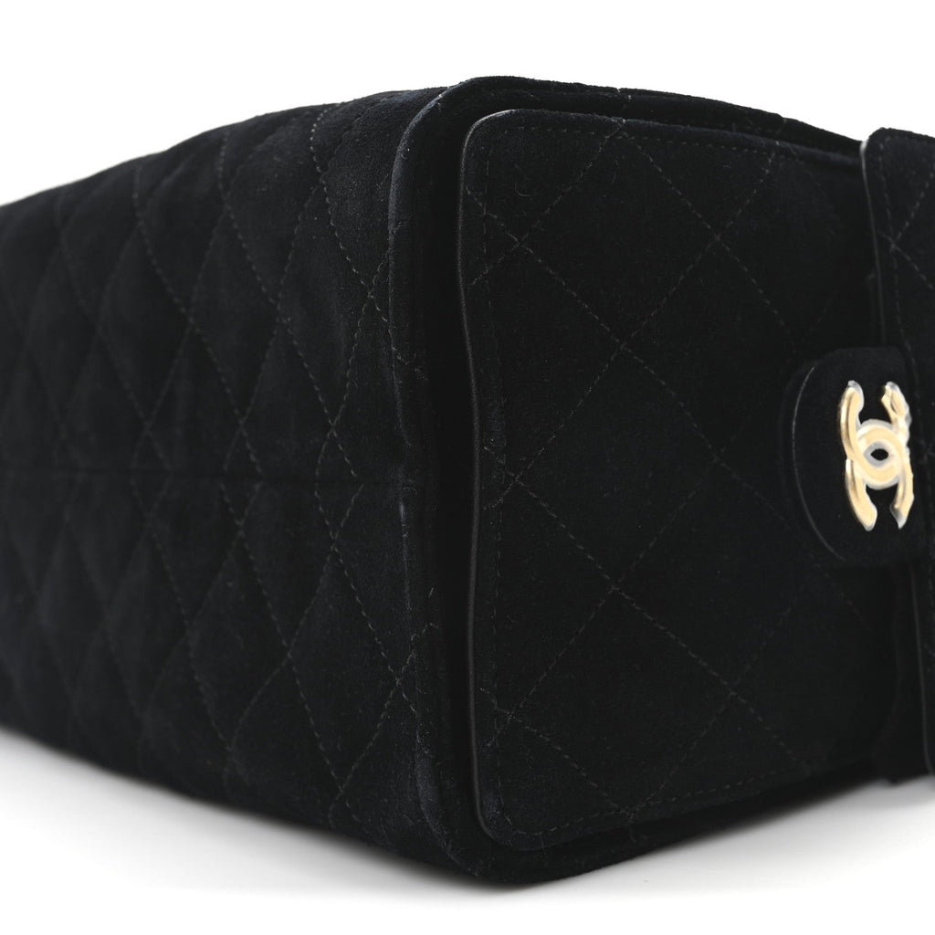Suede Quilted Small Chanel 25 Handbag Black
