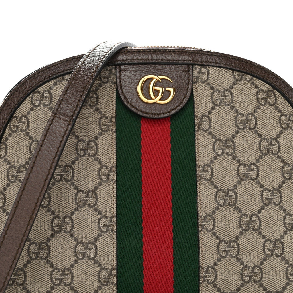GG Supreme Monogram Textured Dollar Calfskin Web Small Ophidia Dome Shoulder Bag Beige Ebony New Acero