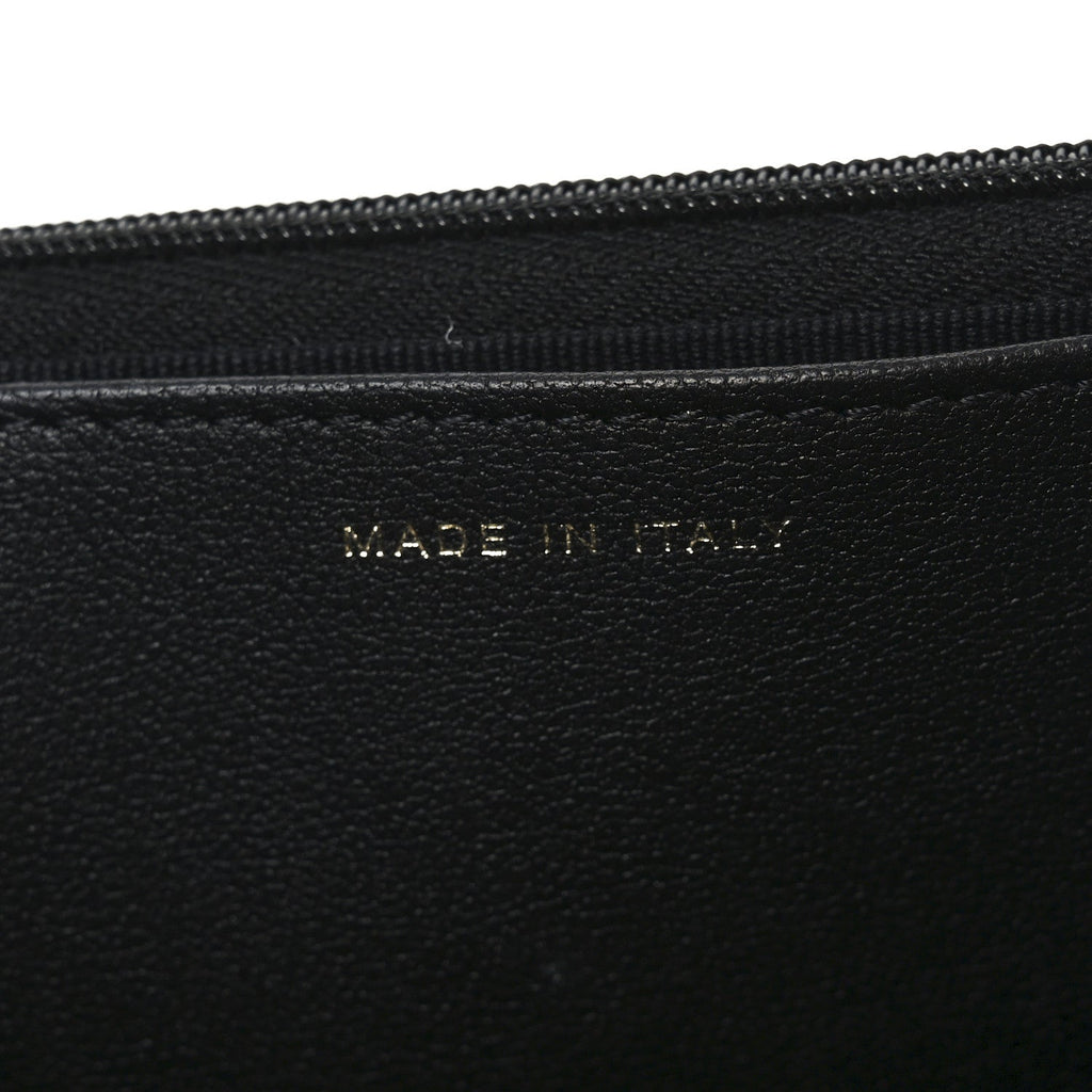 Lambskin Quilted Crystal Handle Wallet On Chain WOC Black