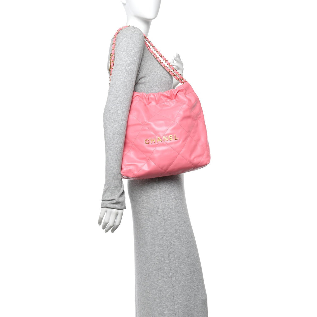 Shiny Calfskin Quilted Small Chanel 22 Coral Pink