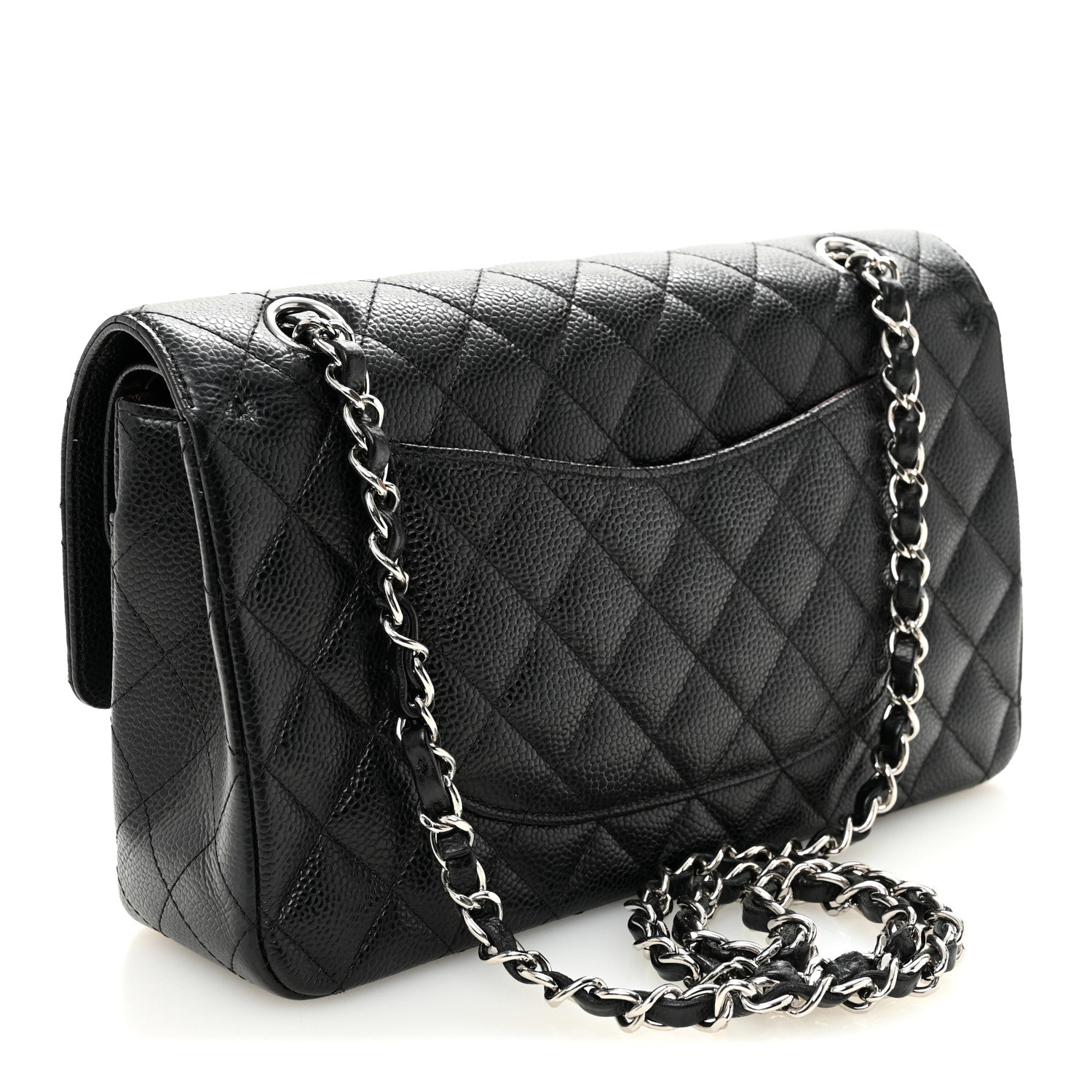 Caviar Quilted Medium Double Flap Black