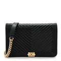 Lambskin Chevron Boy Wallet On Chain WOC Black