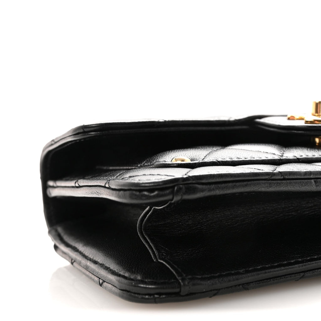 Lambskin Quilted Preppy Satchel Wallet On Chain WOC Black