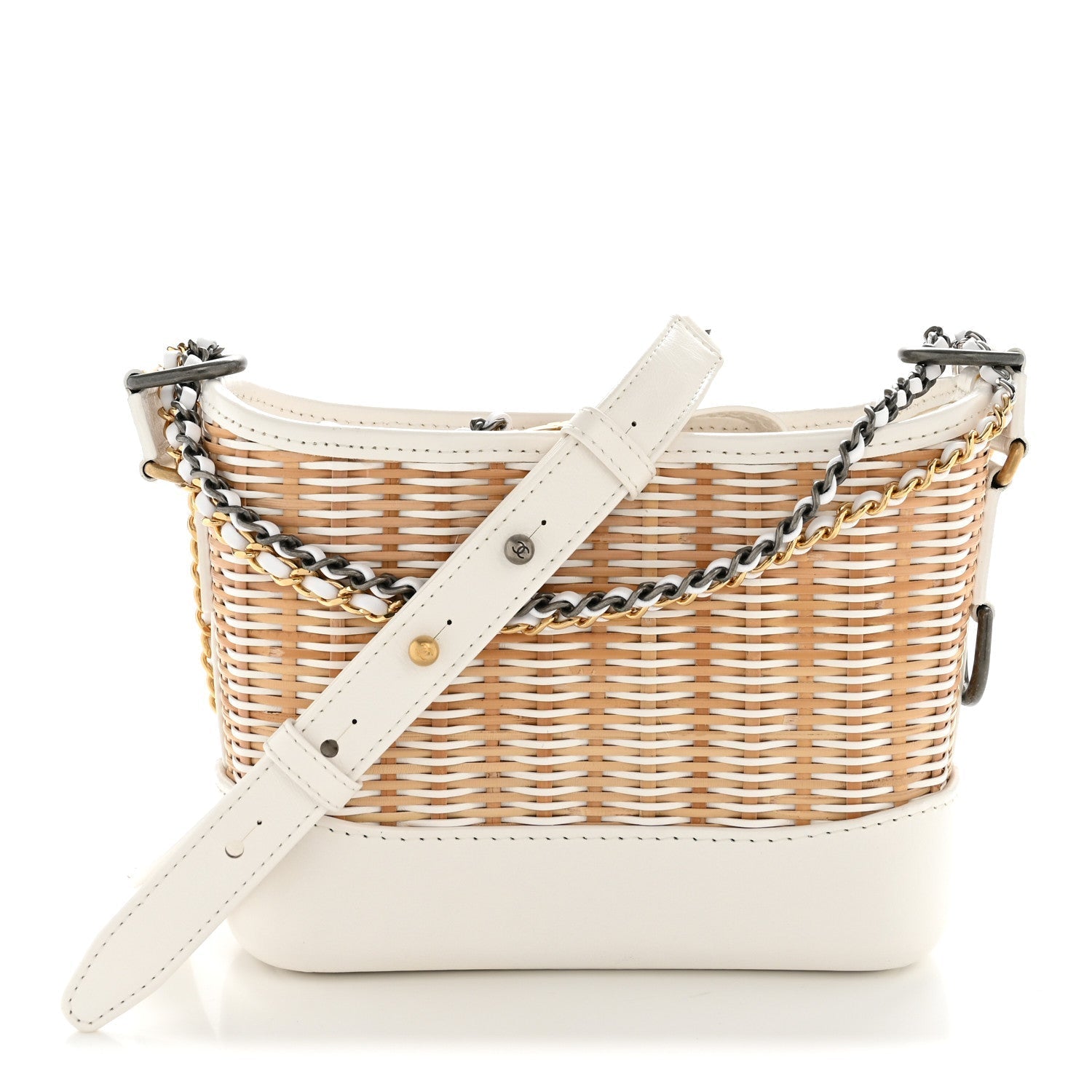 Rattan Calfskin Small Gabrielle Hobo Beige Ivory