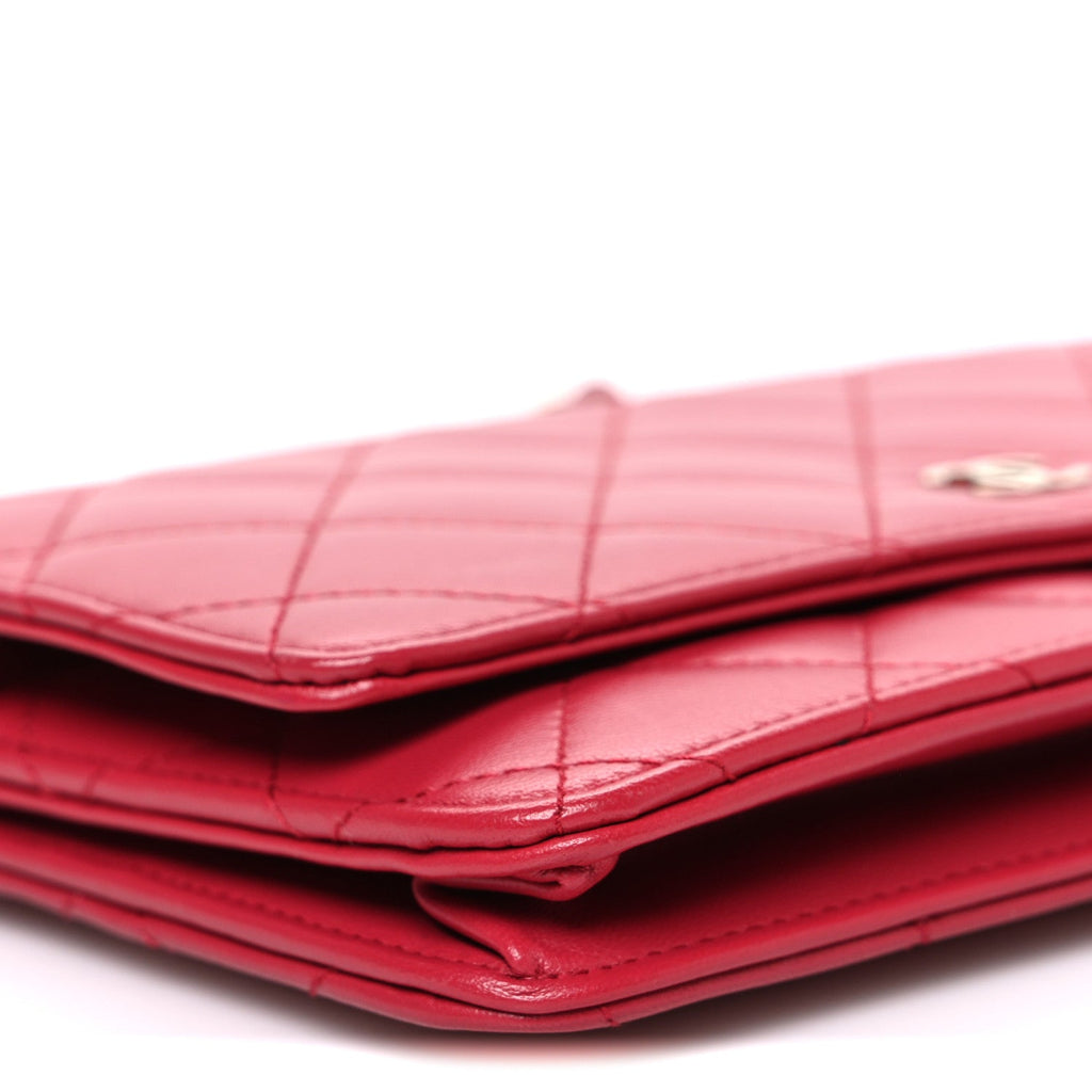 Lambskin Quilted Wallet On Chain WOC Dark Pink