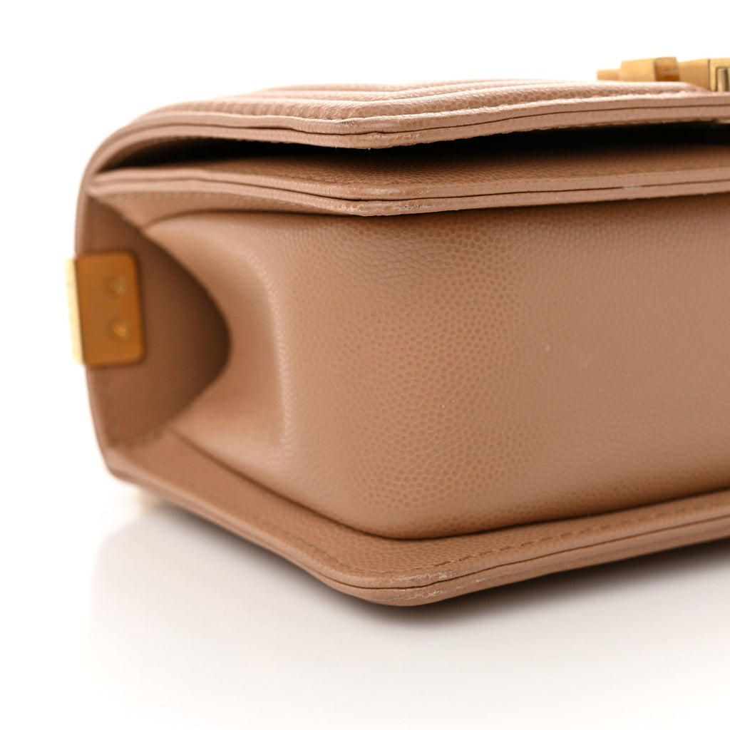 Caviar Quilted Small Top Handle Boy Flap Beige