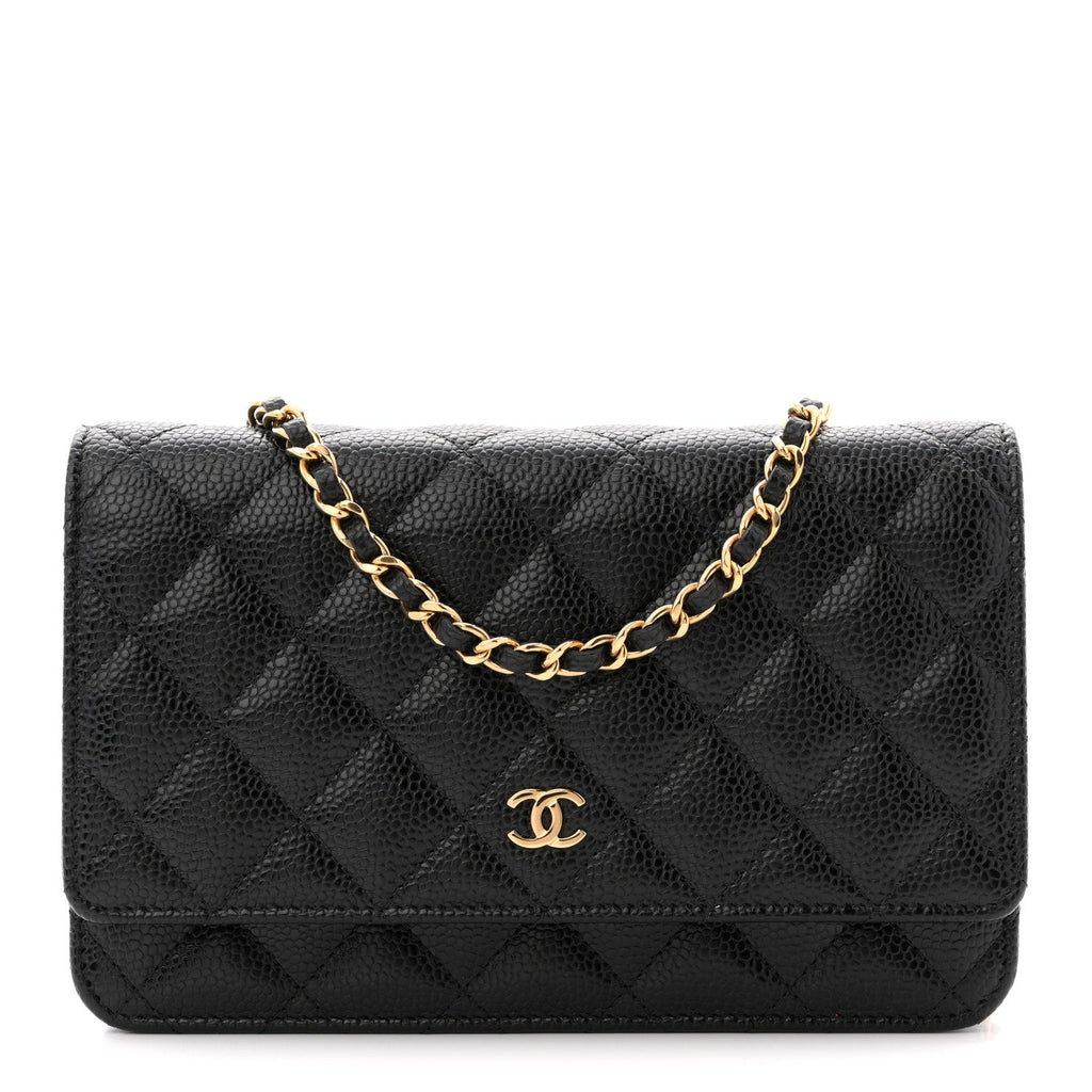 Caviar Quilted Wallet on Chain WOC Black