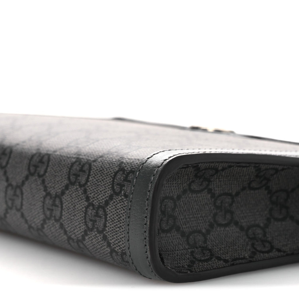 GG Supreme Monogram Textured Dollar Calfskin Web Small Ophidia Shoulder Bag Grey Black Graphite Grey
