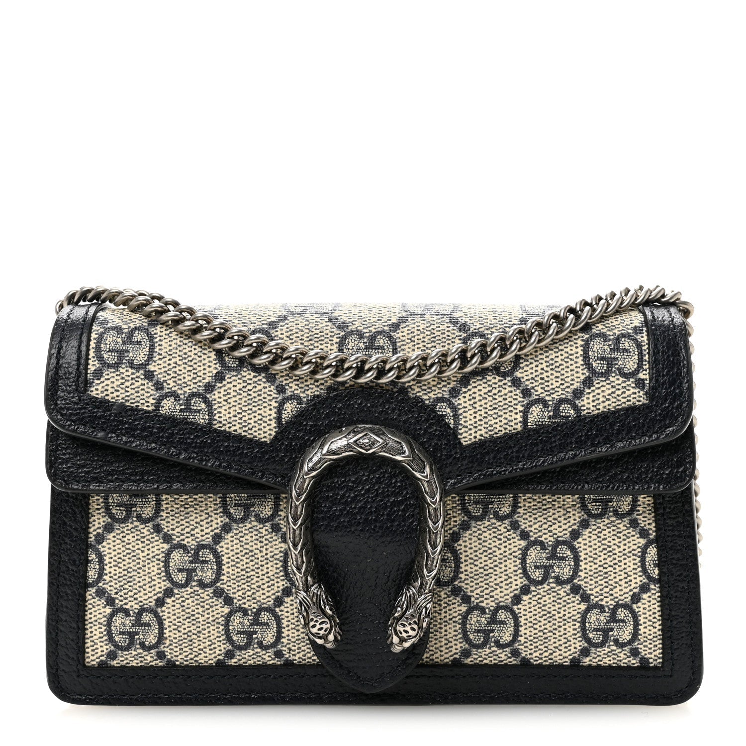 GG Supreme Monogram Textured Dollar Calfskin Super Mini Dionysus Shoulder Bag Beige Blue