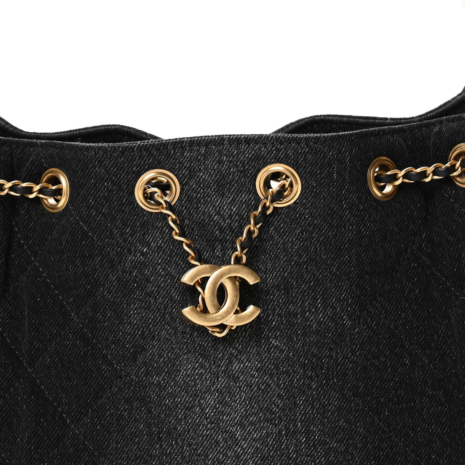 Washed Denim Quilted Mini Chanel 25 Handbag Black