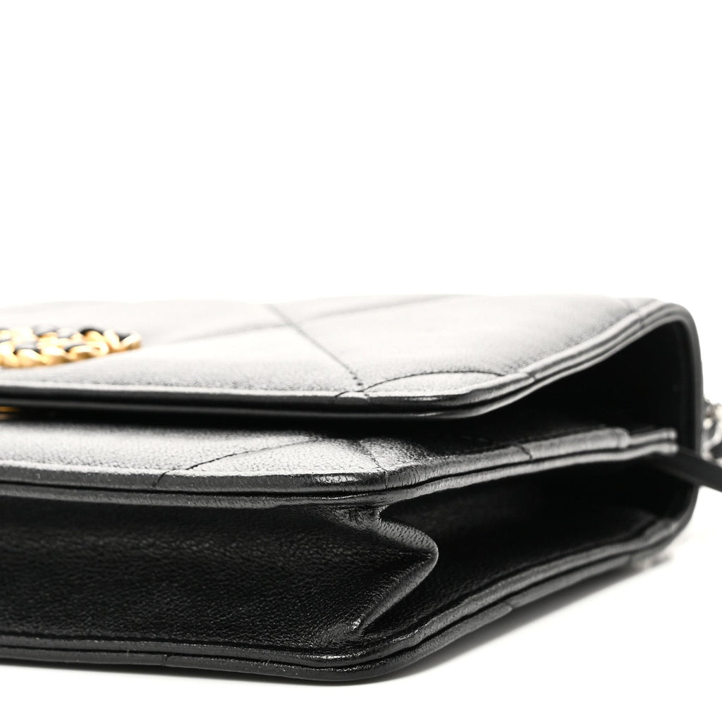 Lambskin Quilted Chanel 19 Wallet On Chain WOC Black