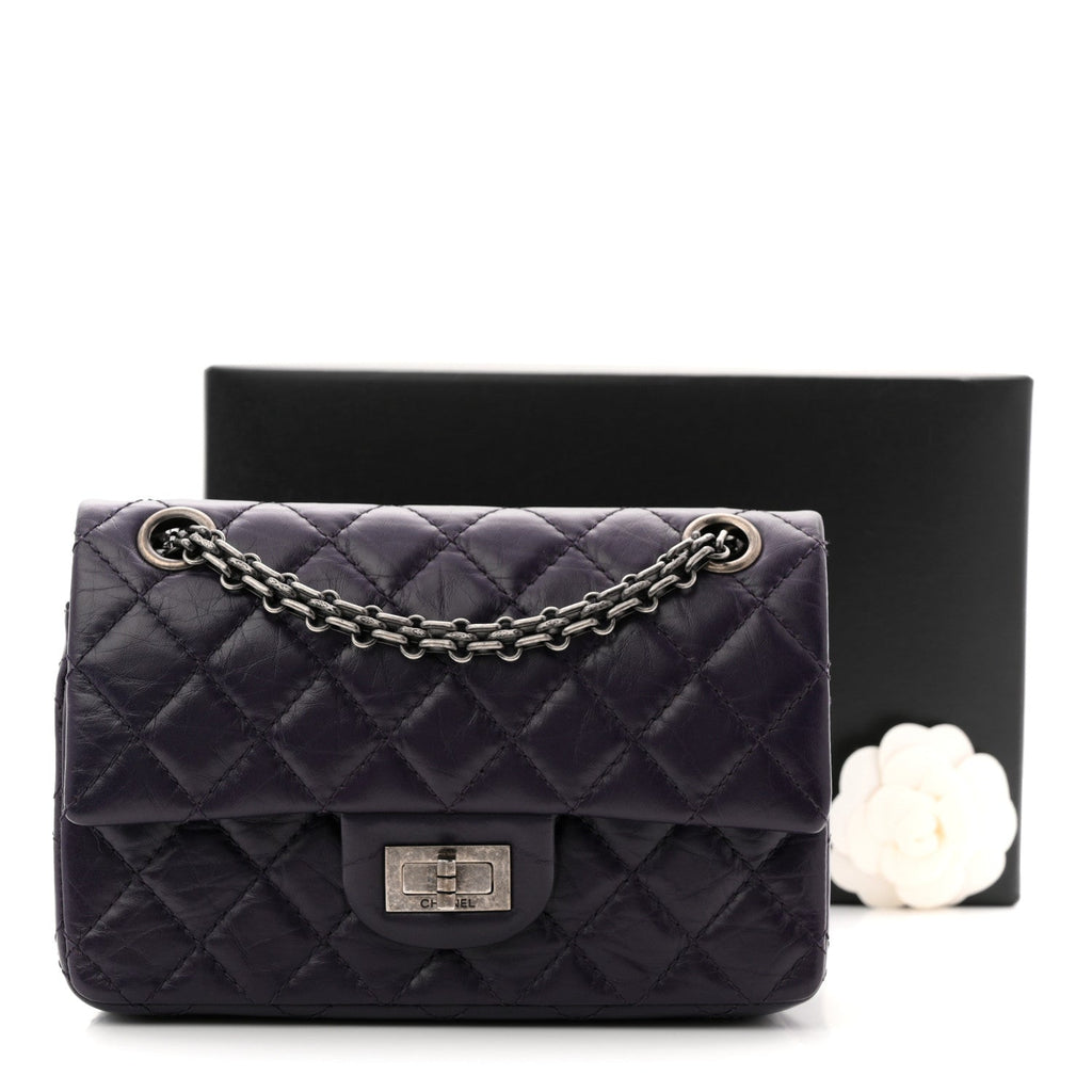 Aged Calfskin Quilted 2.55 Reissue Mini Flap Dark Purple