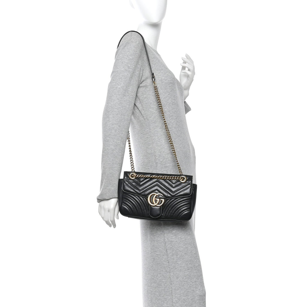 Calfskin Matelasse Small GG Marmont Shoulder Bag Black