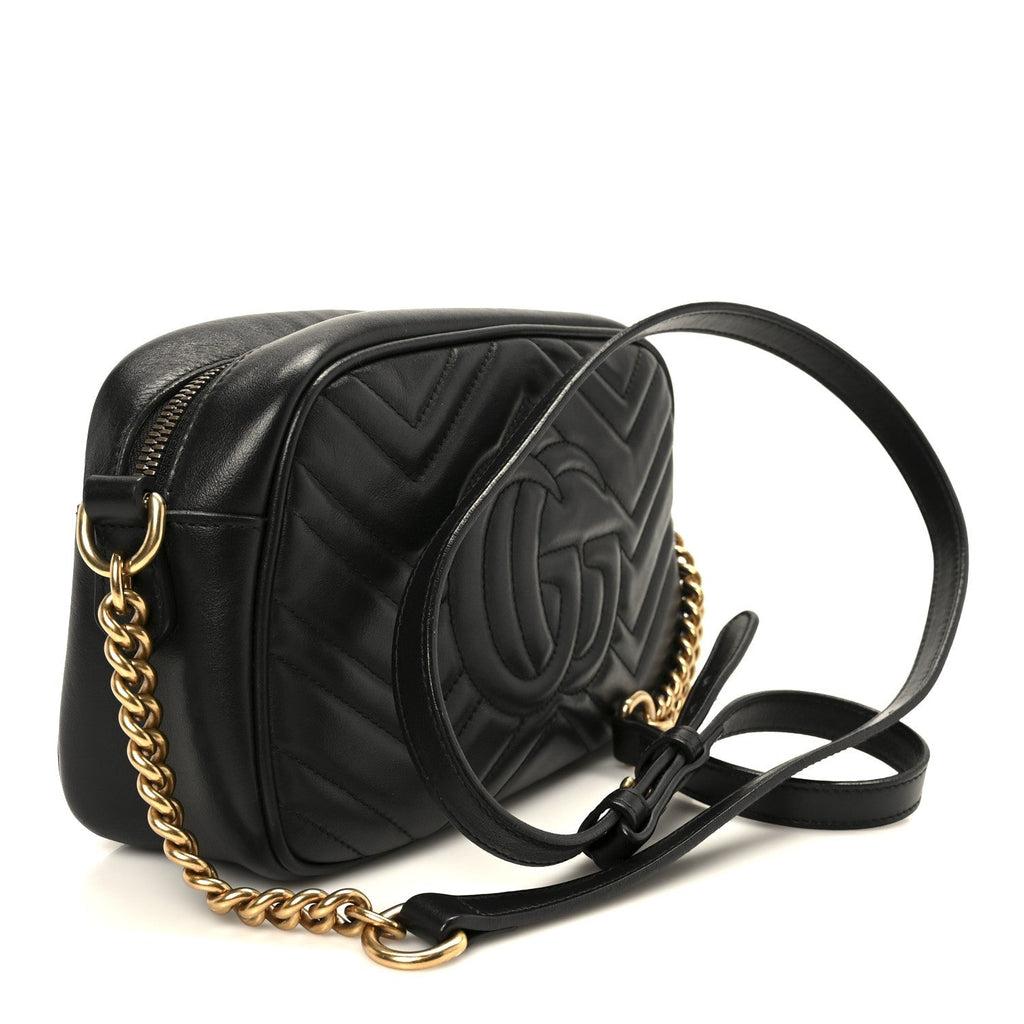 Calfskin Matelasse Small GG Marmont Chain Shoulder Bag Black