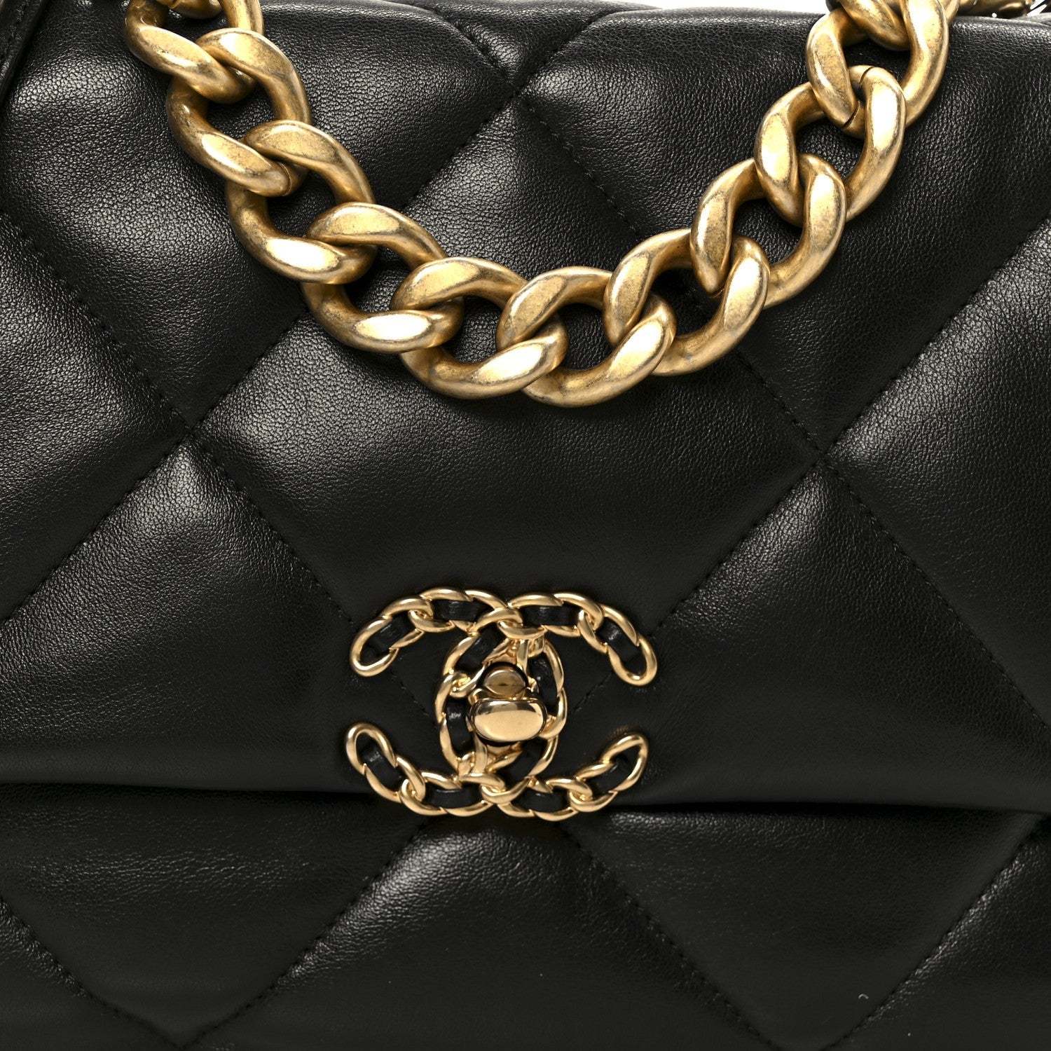 Lambskin Quilted Large Chanel 19 Flap Black