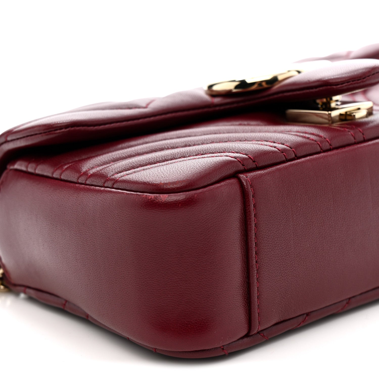 Lambskin Matelasse Small GG Marmont Shoulder Bag Rosso Ancora